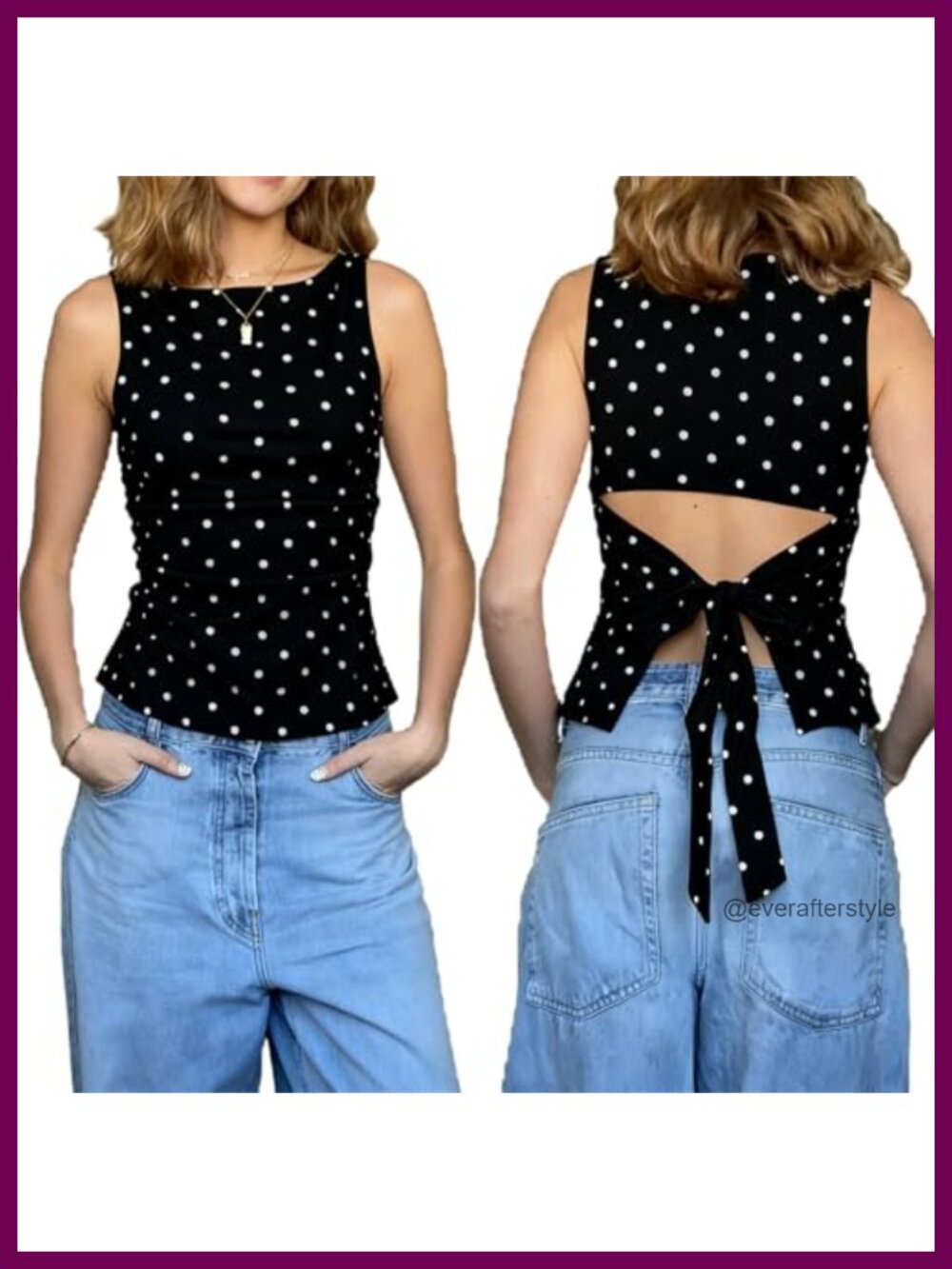 Womens Y2k Polka Dots Boat Neck Tank Top Side Ruched Tie Back Sleeveless Slim